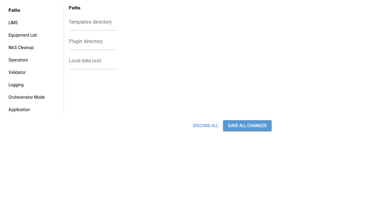 Settings dialog with the Paths section active