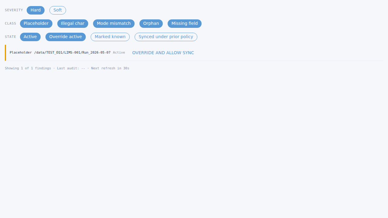 Problems tab with one hard-tier finding visible