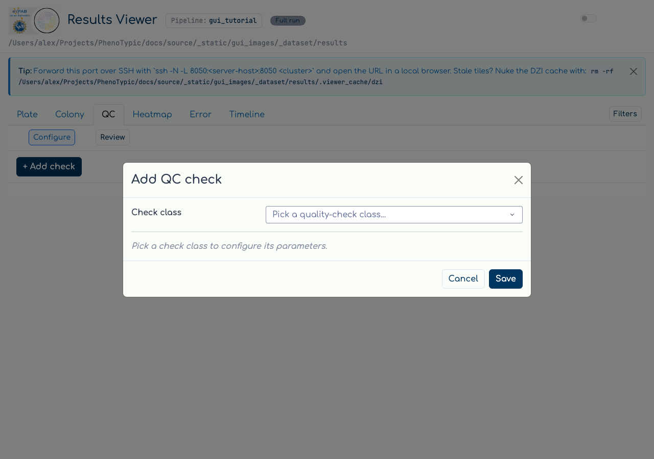 Add-check modal open showing class picker dropdown.