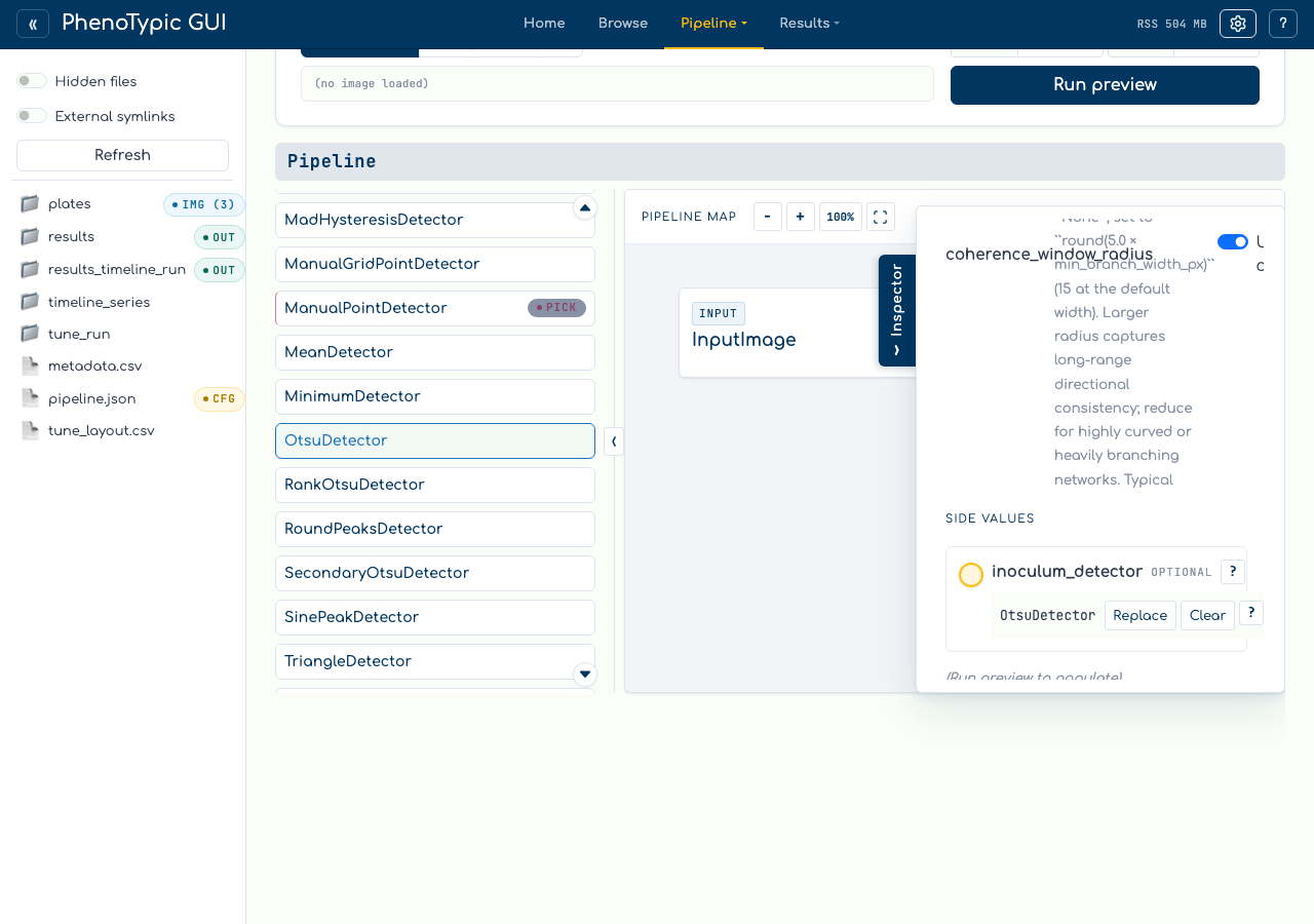Side loader focused on FilamentousFungiDetector with filled side value controls.