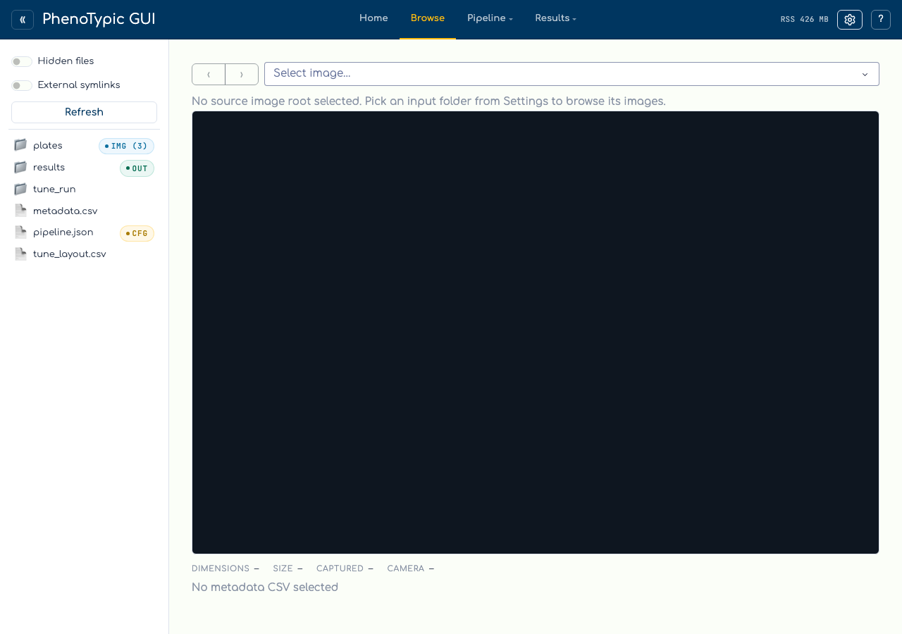 The Browse tab with no source root selected, showing the empty hint.