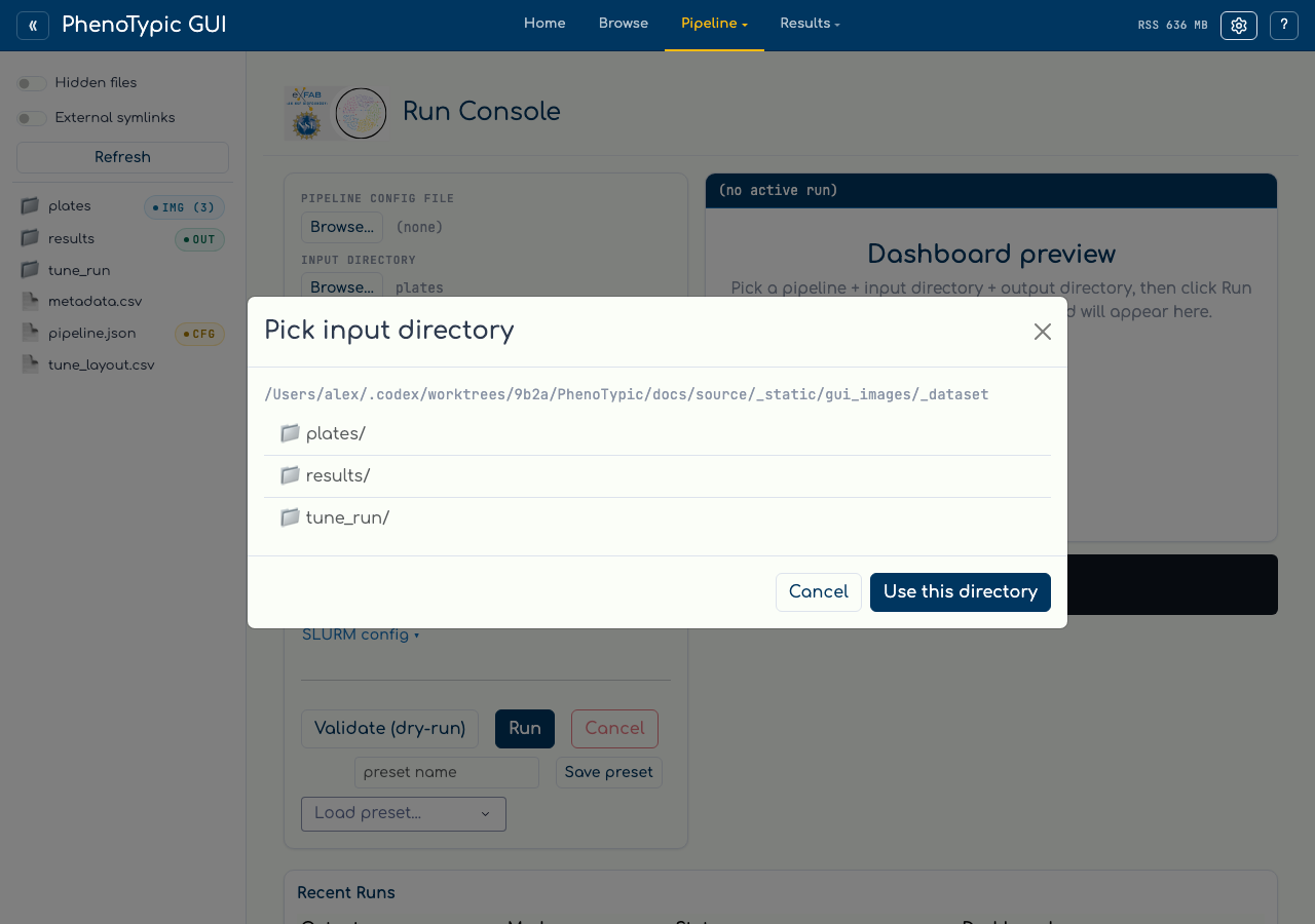 Input directory picker modal.