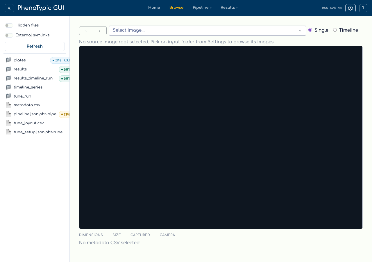 The Browse tab with no source root selected, showing the empty hint.
