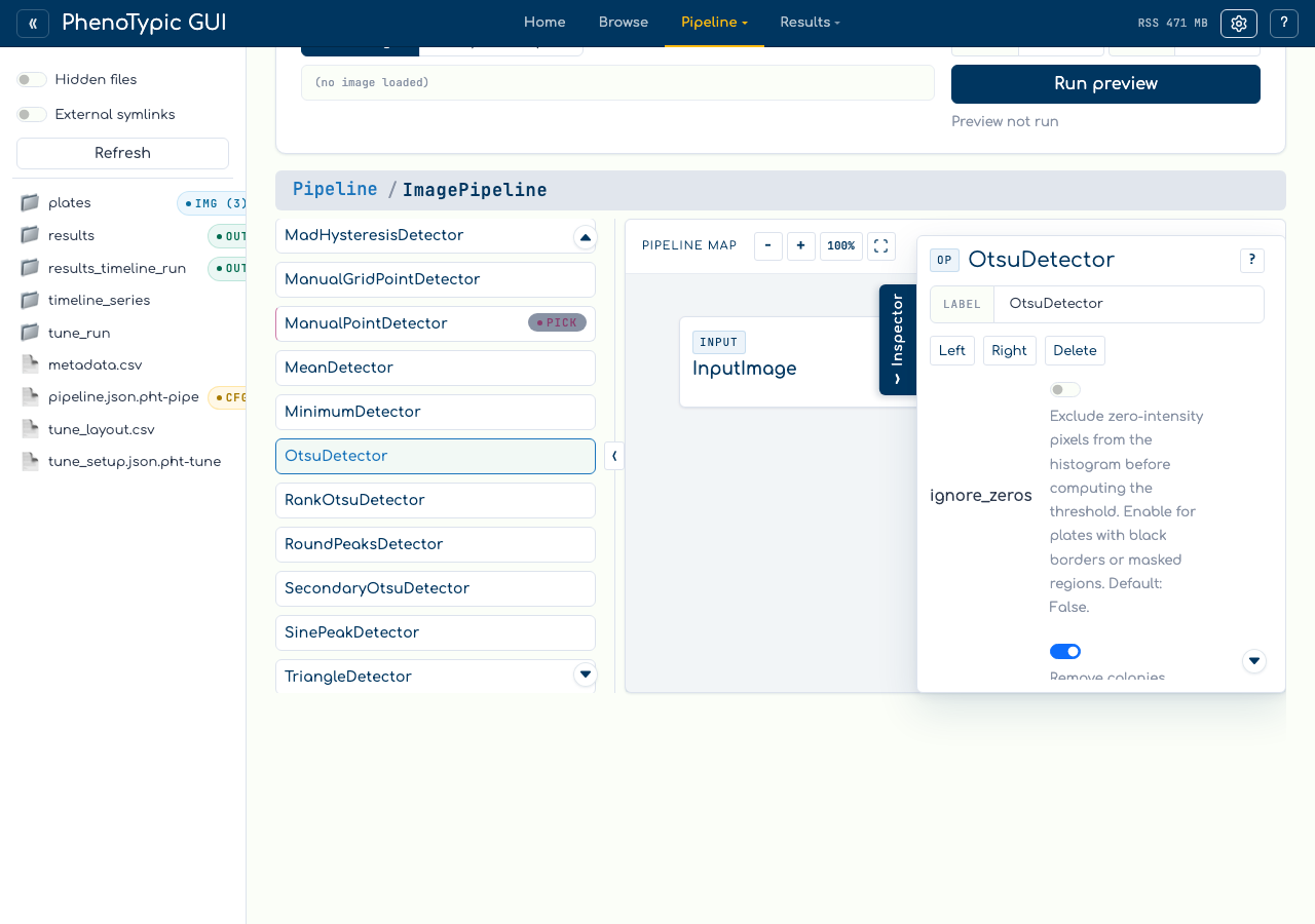 Nested pipeline scope with BlurGauss and OtsuDetector in a fixed linear chain.