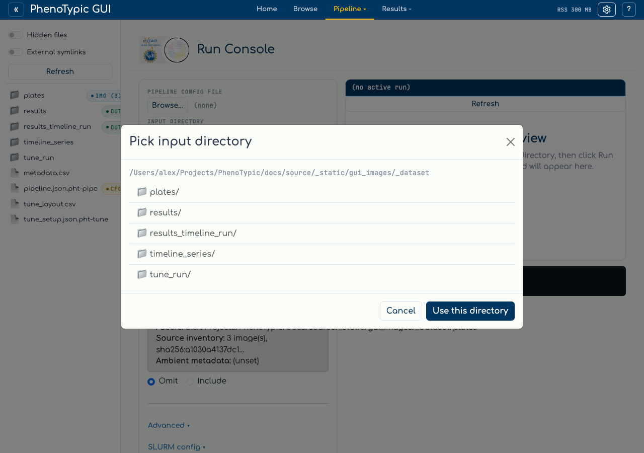 Input directory picker modal.