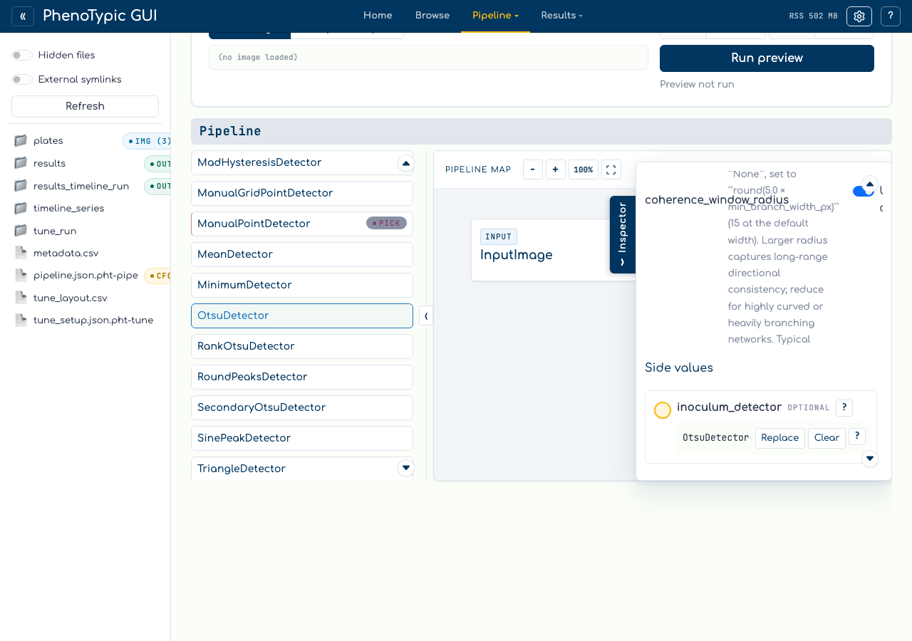 Side loader showing inoculum_detector filled with OtsuDetector.